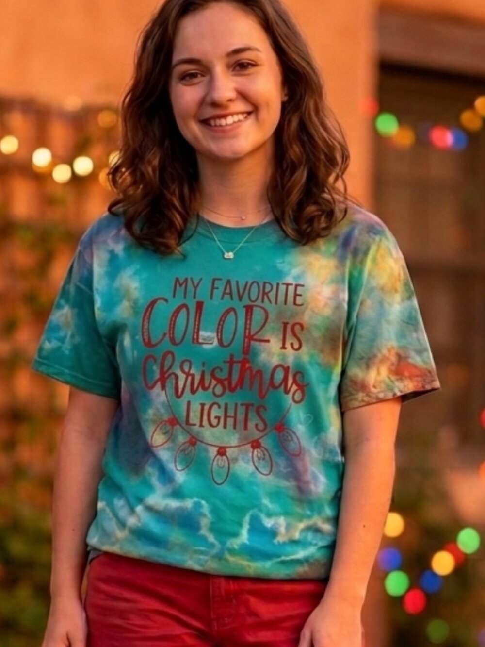 Christmas Tee Shirt Size Large NWOT Green Cotton Unisex Gift Tie Dyed